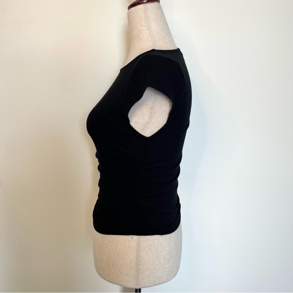 Black Ruched Short Sleeve Fitted Top - Picture 3 of 7